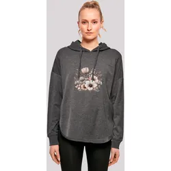 Kapuzenpullover F4NT4STIC "Blumenstrauß Boho", Damen, Gr. L, grau (charcoal), Obermaterial: 100% Baumwolle, casual, oversize, Langarm, Pullover, Premium Qualität
