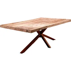Esstisch SIT, beige (natur, antikbraun, antikbraun, natur), B:220cm H:76cm T:100cm, Platte recyceltes Teak, Gestell Metall, Tische, Platte aus recyceltem Teak