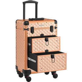 Songmics Kosmetikkoffer Trolley, Friseurkoffer champagnergold