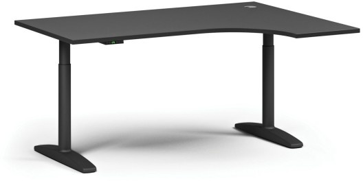 Höhenverstellbarer Schreibtisch OBOL, elektrisch, 675-1325 mm, Ecke rechts, Tischplatte 1600x1200 mm, schwarzes abgerundetes Untergestell, graphit