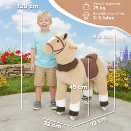 aiyaplay Reitpferd, Spielpferd zum Reiten mit Sattel Rollen 80 cm Braun