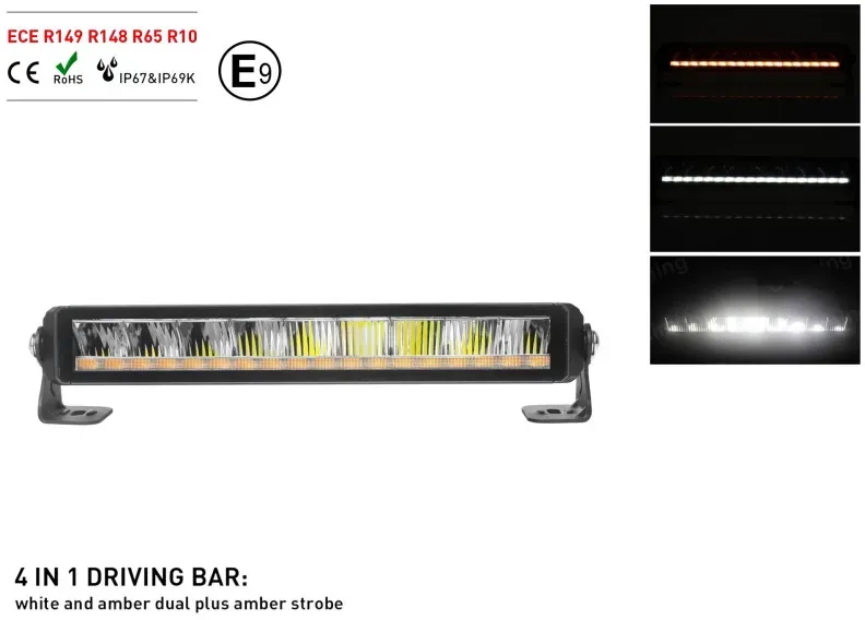 35,5 cm hochwertige 4-in-1-LED-Bar, LED-Leuchte, Dioden-Scheinwerfer DRL mit weißem Positionslicht und orangefarbenem Warnblitz