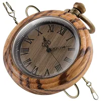 Tiong Holz Quarz Taschenuhr Handgemachte Bambus Holz Vintage römische Ziffern Taschenuhren mit Kette Männer Anhänger