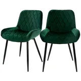 ML-Design 2er Set Esszimmerstühle mit Rücken- und Armlehnen, Dunkelgrün, Samt Sitzfläche, Metallbeine, Küchenstühle Küchenstuhl Wohnzimmerstühle