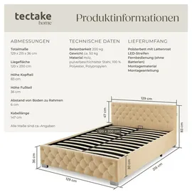 Tectake tectake® Polsterbett in Samtoptik mit Steppmuster großer Stauraum