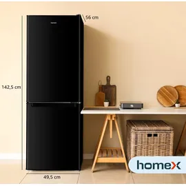 Homex CFS1110-B Kühl-Gefrierkombination (173 l, 1425 mm hoch, Schwarz)