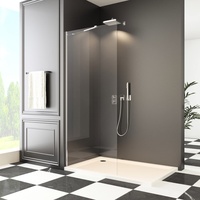 Walk in Duschwand, 90x185 cm Walk in dusche mit Stabilisator Sicherheitsglas Duschtrennwand Duschabtrennung auf Duschtassen oder Boden montierbar