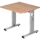 Hammerbacher Ergonomic O-Serie OS08/N Schreibtisch nussbaum quadratisch, C-Fuß-Gestell silber 80,0 x 80,0 cm