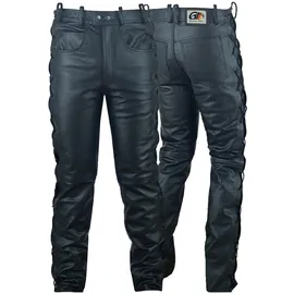 German Wear Lederhose lederjeans bikerjeans Büffelleder seitlich geschnürt Schwarz, Größe:58