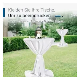 TexDeko Stehtischhusse Premium Weiß Ø 80cm mit Schleifenband