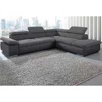 Ecksofa SIT & MORE "Valantine L-Form" Sofas Gr. B/H/T: 272cm x 73cm x 226cm, Luxus-Microfaser ALTARA NUBUCK, Ottomane rechts, ohne Bettfunktion, grau (dunkelgrau) inkl. Kopf- und Armteilverstellung, wahlweise mit Bettfunktion