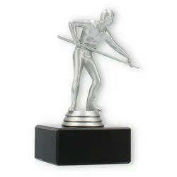 Pokal Kunststofffigur Billardspieler silbermetallic auf schwarzem Marmorsockel 13,0cm