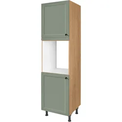 Herdumbauschrank NOBILIA ""Cascada", Ausrichtung wählbar, mit zwei zusätzlichen Türen", grün (front: lacklaminat schilf, korpus: eiche sierra nachbildung), B:60cm H:216,6cm T:58,3cm, Schränke, vormontiert, Breite/Höhe: 60/167,8 cm