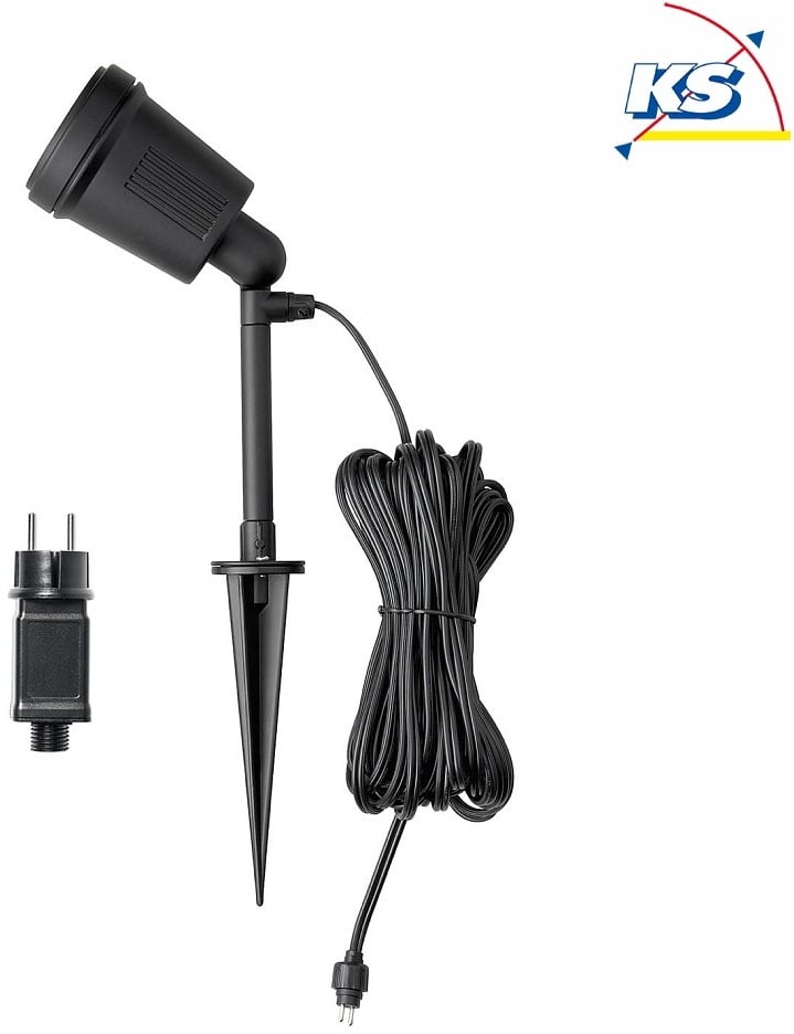 Konstsmide Outdoor LED Wand- und Erdspieß-Spot AMALFI, 12V, 1-flammig, 4W 3500K 280lm, inkl. Trafo, abnehmbarer Erdspieß, schwarz KON-7440-000