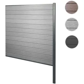 MCW WPC-Sichtschutz Savoie, Windschutz Zaun, Alu-Pfosten zum Einbetonieren ~ Erweiterungselement, 185cm grau