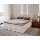 Kaiser Möbel Boxspringbett Chesterfield-Kontinentalbett Luxury Stoff Royal Velvet (Bett-Set mit Matratze und Topper), Bettkasten und Topper und Matratze beige 120 cm x 200 cm