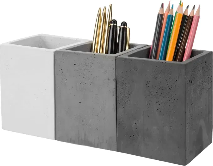 MyGift moderner grauer Beton-Stiftehalter für den Schreibtisch, 3er-Set