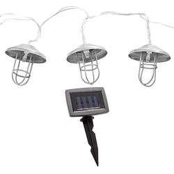 LED Solar Lichterkette Aussen Solarlampe Garten Dekoration Landhaus Stil, Akku Erdspieß, silber, 10x LED warmweiß, DxL 6x200 cm