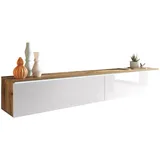 veneti P & B Lowboard D180 180x30x33 cm Weiß Hochglanz/Eiche Holzwerkstoff