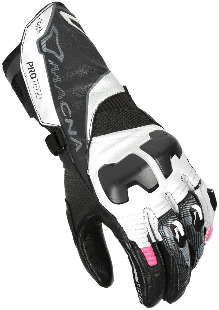 Macna Protego Damen Motorrad Handschuhe, schwarz-weiss-pink, Größe M