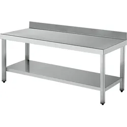 AISI 304 Edelstahl-Industrie-Arbeitstisch mit Regal, Rückwand und höhenverstellbaren Beinen 1500X600X850Mm.