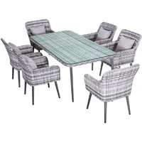Jet-Line Rattan Gartenmöbelset Essgruppe Quito in Grau Tisch und 6 Stühle