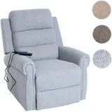 Mendler Fernsehsessel HWC-K63 Stoff/Textil 83 x 144 x 83 cm hellgrau mit Liegefunktion und Massage