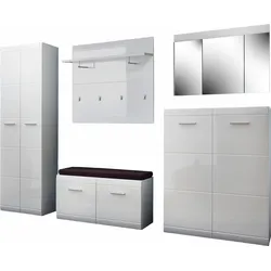 Garderoben-Set GERMANIA "Adana", weiß (weiß hochglanz), Kastenmöbel-Sets, Farbe weiß mit Hochglanz Fronten