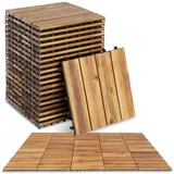 Tectake tectake® Holzfliesen, Holz Fliesen wetterfest, Bodenbelag für Wintergarten, Bodenfliesen, Balkonboden, Boden Trittsteine Garten, Terrassenfliesen mit Klicksystem, Drainage - 20er Set/4er Lamellen