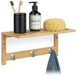 Relaxdays Wandregal mit Hakenleiste, Bambus, HBT: 18 x 37,5 x 16 cm, Handtuchhalter Bad, Garderobe Flur, 3 Haken, natur