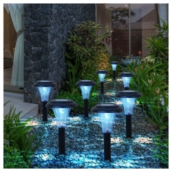 etc-shop LED Gartenleuchte, LED-Leuchtmittel fest verbaut, 8er Set LED Solar Steck Lampen Außen Leuchten Garten Beleuchtungen schwarz