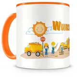 Samunshi® Kindertasse mit Namen Tasse Baustelle Personalisierte Tasse mit Namen Kinder Kinderbecher mit Namen Kindergarten orange 300ml