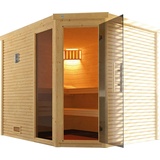 weka Sauna »Cubilis«, (Set), 7,5 kW Bio-Ofen mit digitaler Steuerung, beige