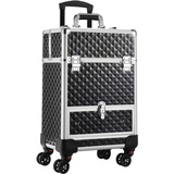 Kosmetik Trolley mit Schublade Kosmetikkoffer Trolley Make up Koffer Schminkkoffer Friseurkoffer mit Rollen Beauty Case Nagelkoffer Nageldesign Koffer,Schwarz