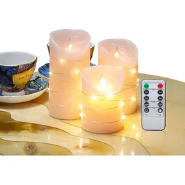 CCLIFE LED Kerzen Set mit Fernbedienung Timer Funktion 300 Stunden flackernde Paraffin Echtwachs,mit Lichterkette
