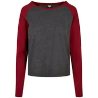 URBAN CLASSICS Damen TB4539-Ladies Contrast Raglan Longsleeve T-Shirt, Charcoal/Burgundy,