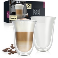 Moritz & Moritz Barista Latte Macchiato Gläser Doppelwandig 2 x 300 ml – Doppelwandige Gläser Latte Macchiato, Doppelwandige Kaffeegläser, Teegläser - Spülmaschinengeeignet