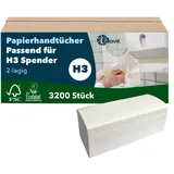 BOVE 2-Lagige Papierhandtücher ZZ-Falz/V-Falz - 25x23cm - 3200 Stück - Passend für TORK H3 Spender, 100% Zellstoff - Geprägt; Saugstark & Reißfest - 16 Bündel à 200 Tücher