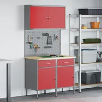 VidaXL 5-teiliges Werkbank-Set in Rotem Stahl - Rot