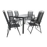 VCM 7-tlg Gartenmöbel Set Sitzgruppe 190x80 Schwarzglas 190 H. 76