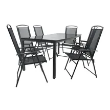 VCM 7-tlg Gartenmöbel Set Sitzgruppe 190x80 Schwarzglas 190 H. 76