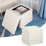 LEUTED Sitzwürfel mit Stauraum, Sitztruhe mit Stauraum, Teddystoff Sitzhocker, Sitzbox mit großem Stauraum modern Aufbewahrungsbox für Schlafzimmer Flure Weiß