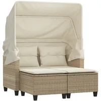 vidaXL Gartensofa 2-Sitzer mit Dach und Hockern Beige Poly Rattan