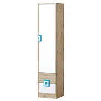 Feldmann-Wohnen Stauraumschrank, Hellbraun, Türkis, Holz, 4 Fächer, 2 Schubladen,