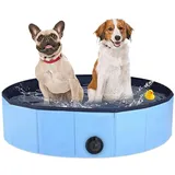 Faltbarer Hundepool Aus Blauem Pvc, 160 X 30 Cm – Robuste Outdoor-hundebadewanne, Tragbar Und Einfach Aufzubauen