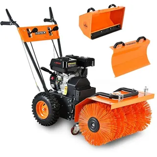 FUXTEC Benzin Kehrmaschine FX-KM196 mit Kehrbesen und 196cc Hubraum inklusive Schneeschieber und Kehrgutsammelbehälter