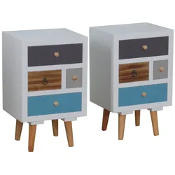 2x PKline Nachttisch Holz Nachtschrank Nachtkonsole Schlafzimmer Möbel weiß bunt