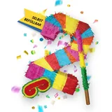 Party Factory – Pinata Set Stab & Augenmaske Geburtstagsdeko Kinder zum Befüllen & aufhängen – Schlag-Piñata als Party Deko in 50x35x8 cm für Kindergeburtstag & Mottopartys – Partyspiel Pinjata Zahl 2