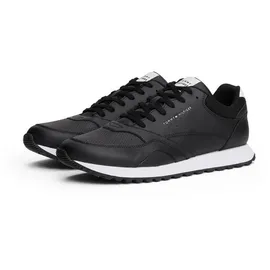 Tommy Hilfiger Herren Runner Sneaker New Eva aus Leder, Schwarz (Black/White), 44 - 44 EU
