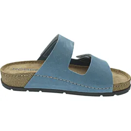 ROHDE Pantolette Leder Kork Klettverschluss Glitzer Soave 5414, Größe:41 EU, Farbe:Blau - 41